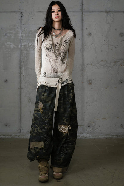 Heavy Industry Embroidery Camouflage Trousers