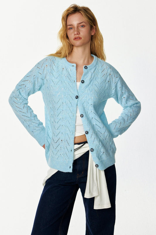 Breathable Wool Crewneck Cardigan