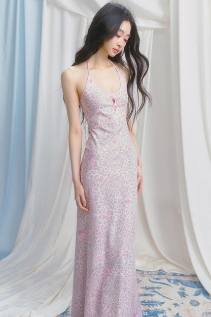 Pink Halter Backless Dress