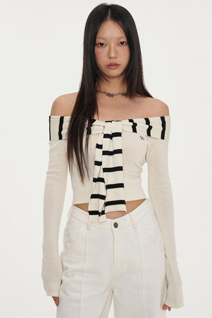 Sailor Collar Long-Sleeve Knit Top