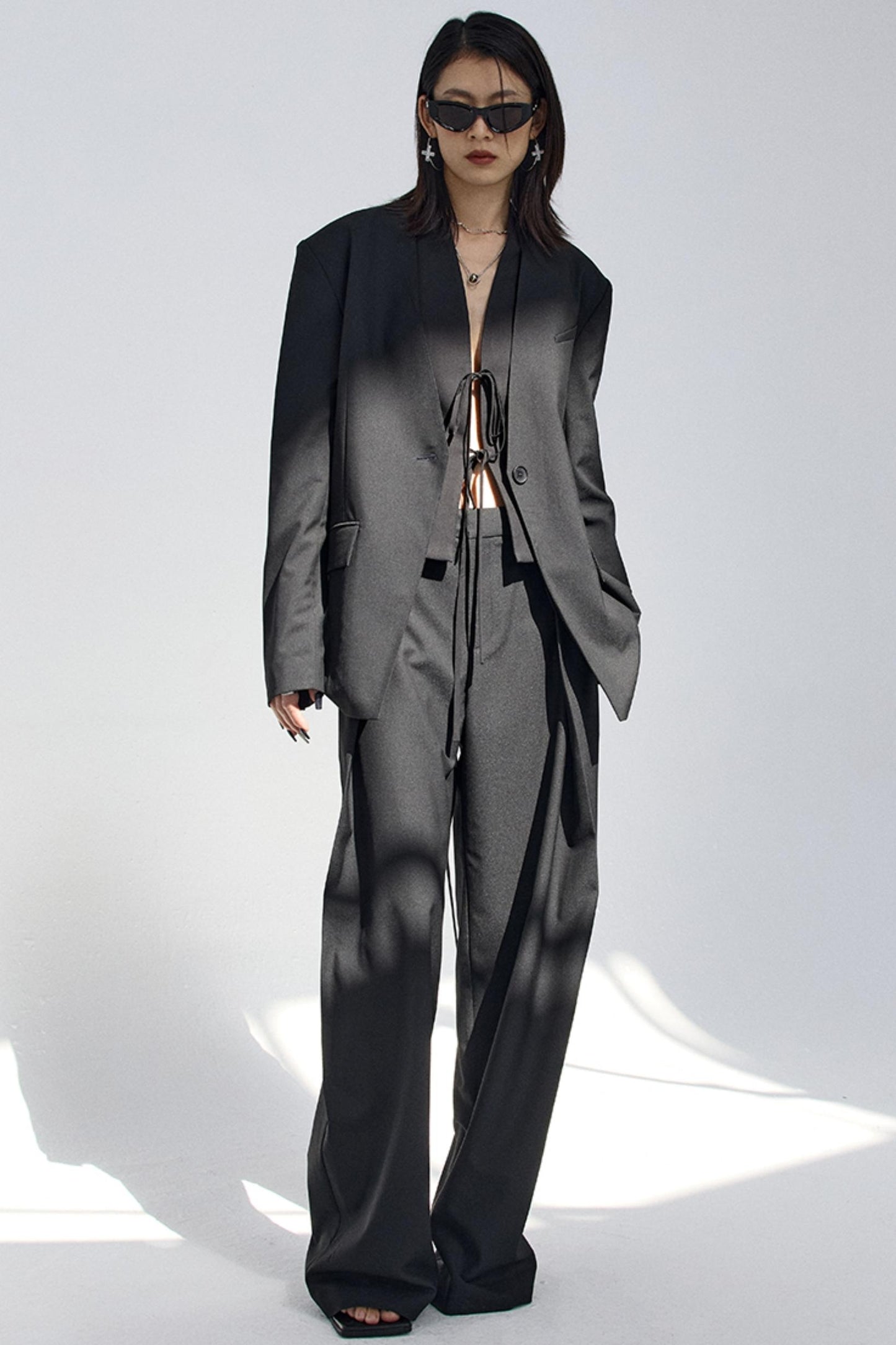 Draped Embroidered Suit Pants