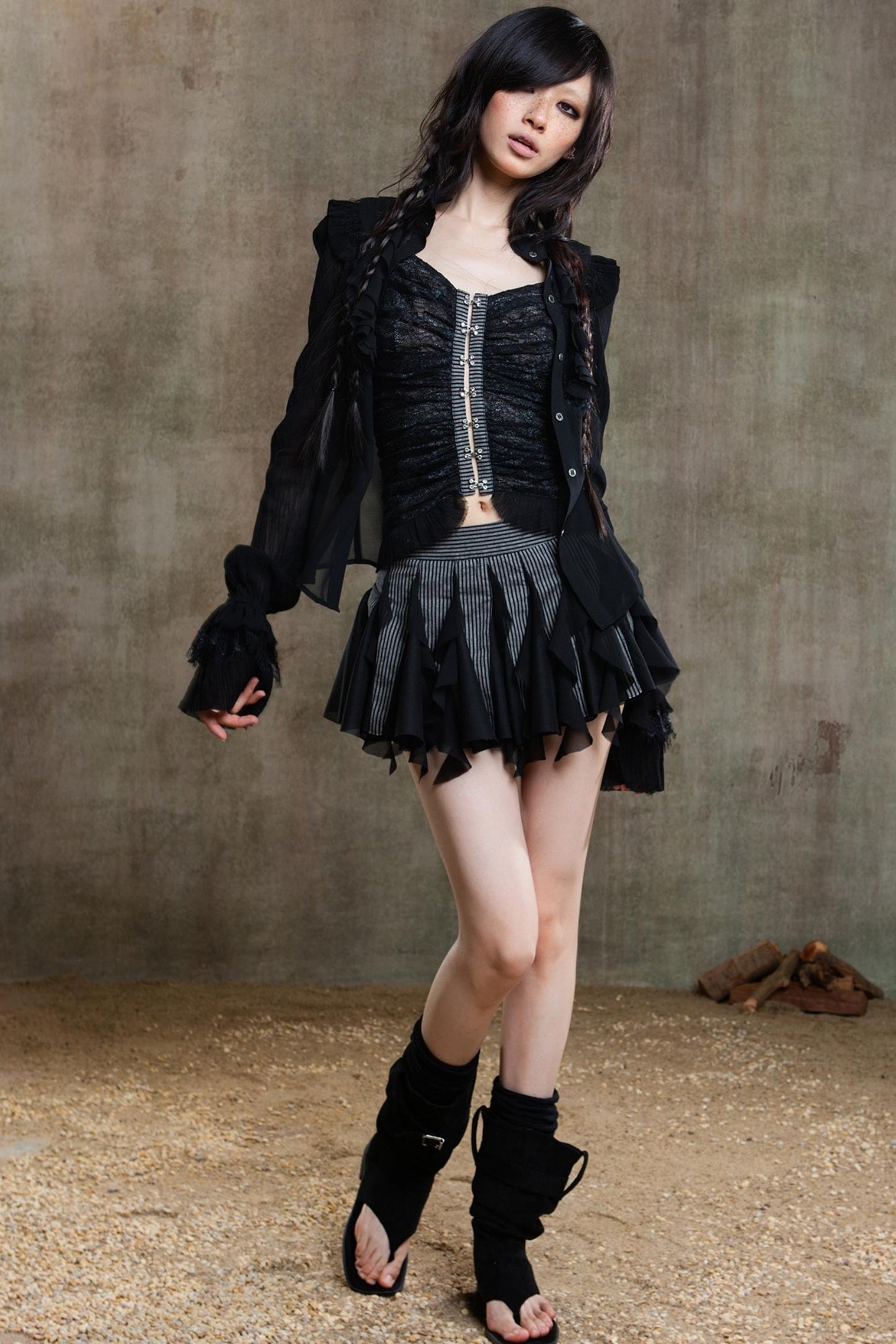 Polygonal Striped Bustier Skirt