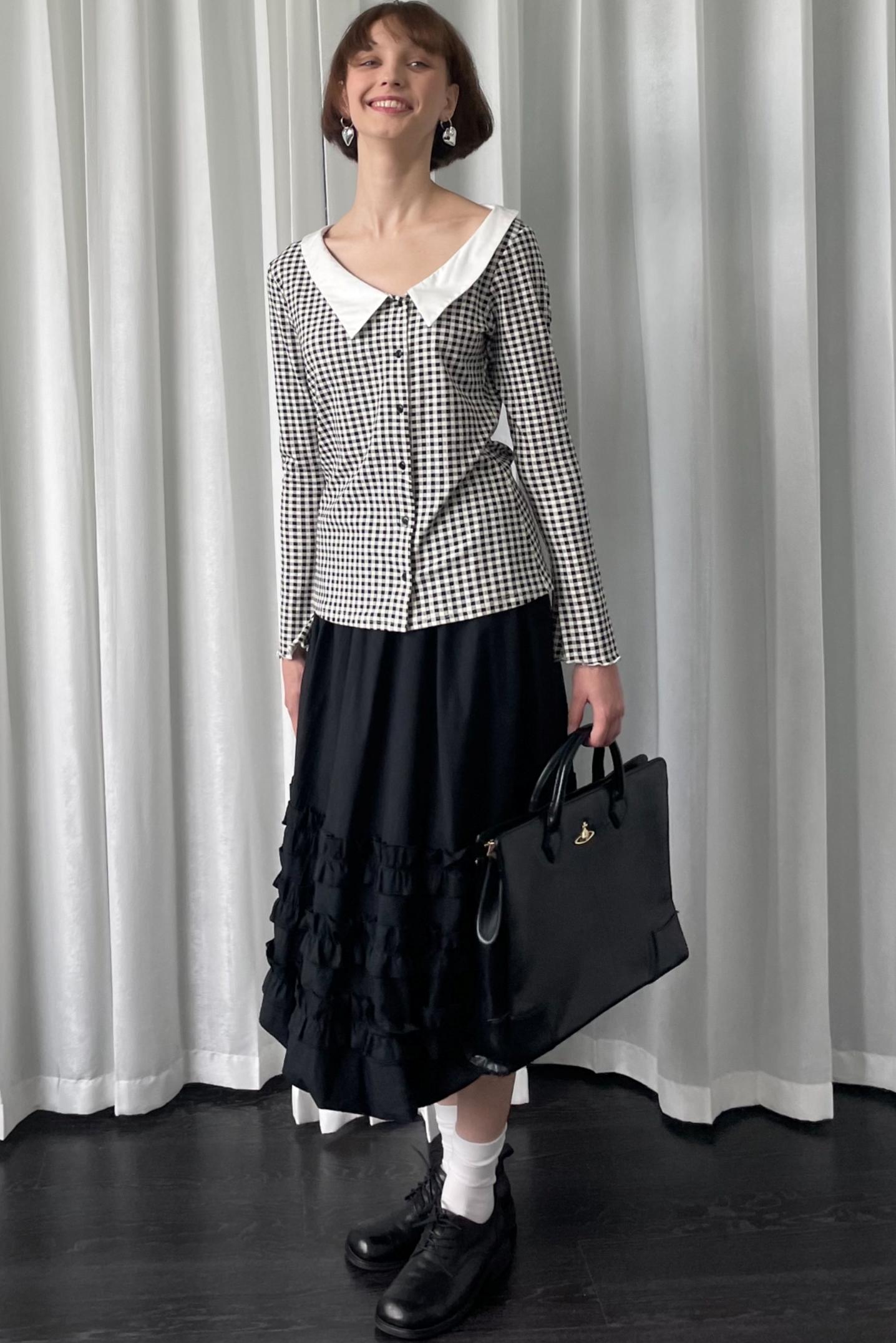 Pointed Neck Long Sleeve Shirt