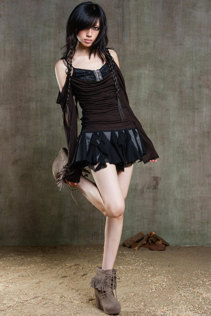 Polygonal Striped Bustier Skirt