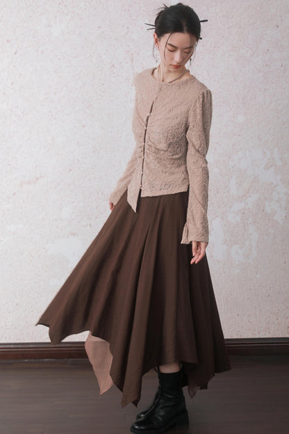 Autumn Double Hem Brown A-Line Skirt