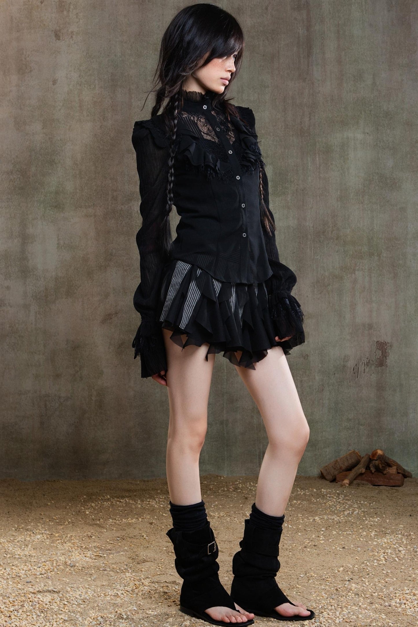 Polygonal Striped Bustier Skirt