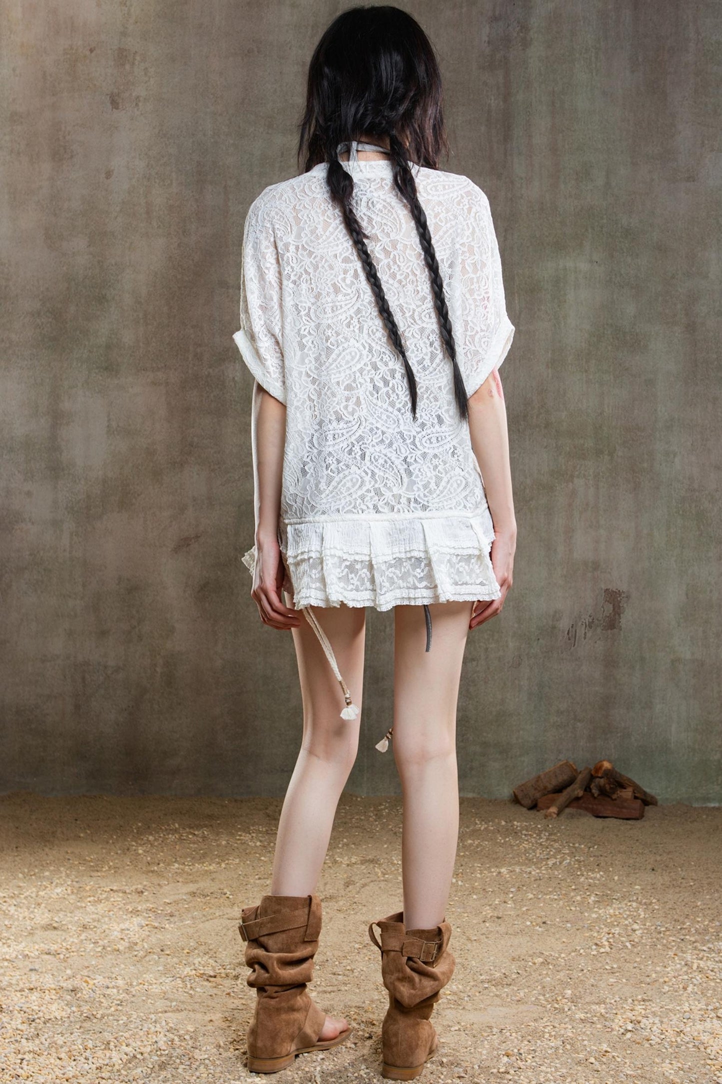 Earthy Orange Belt With Retro Lace Shirt Set-Up