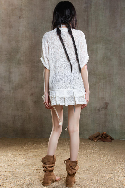 Earthy Orange Belt With Retro Lace Shirt Set-Up