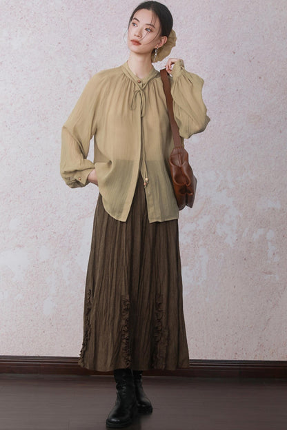 Autumn Brick Brown Fleece A-Line Skirt