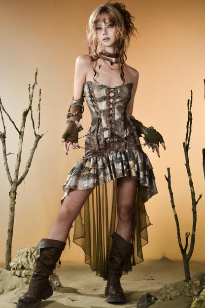 Gilded Snake Cutout Corset Blouse