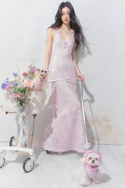 Pink Halter Backless Dress