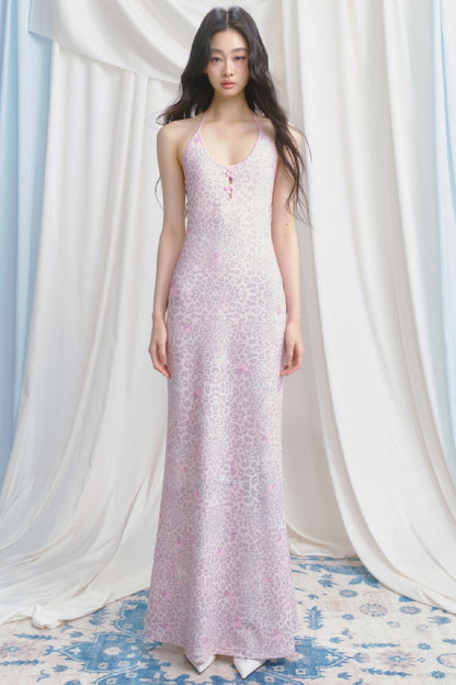 Pink Halter Backless Dress