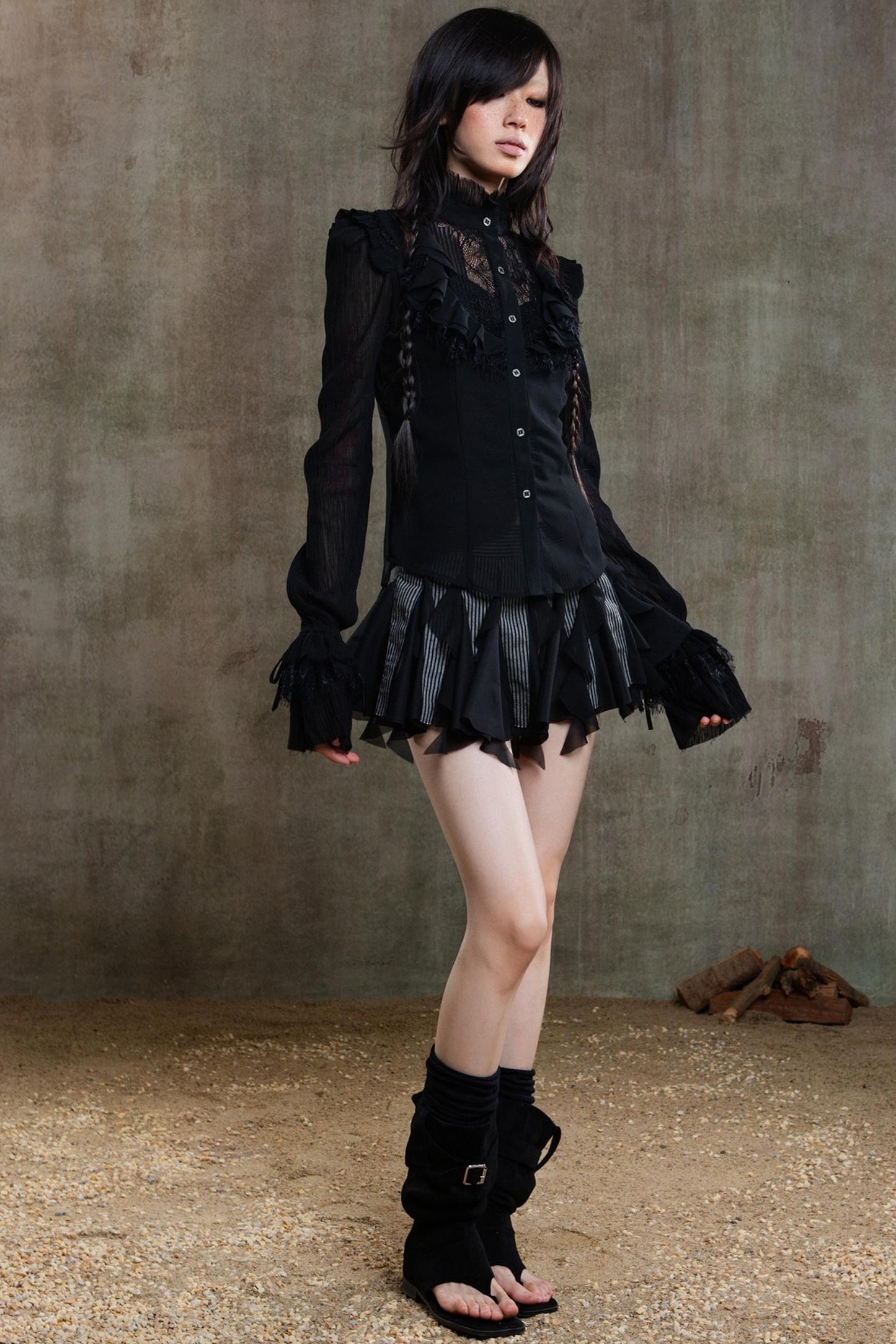 Polygonal Striped Bustier Skirt