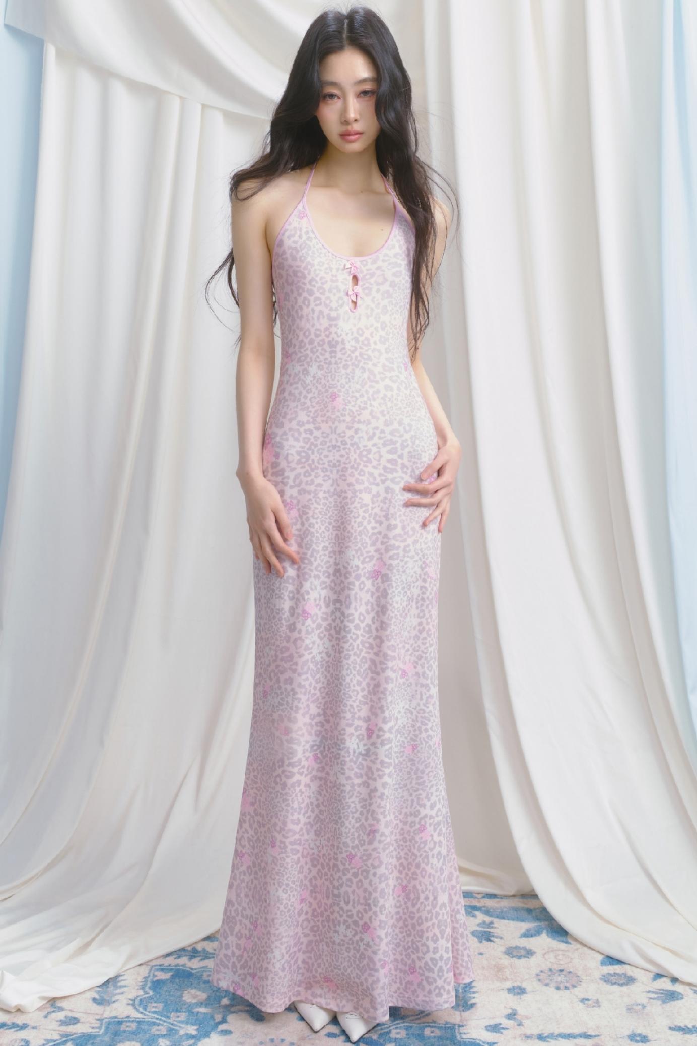 Pink Halter Backless Dress