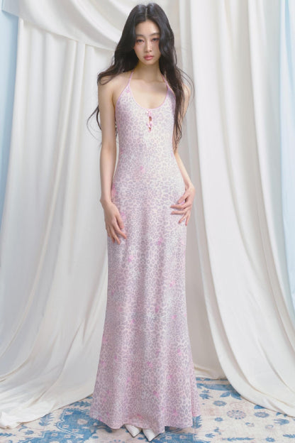 Pink Halter Backless Dress