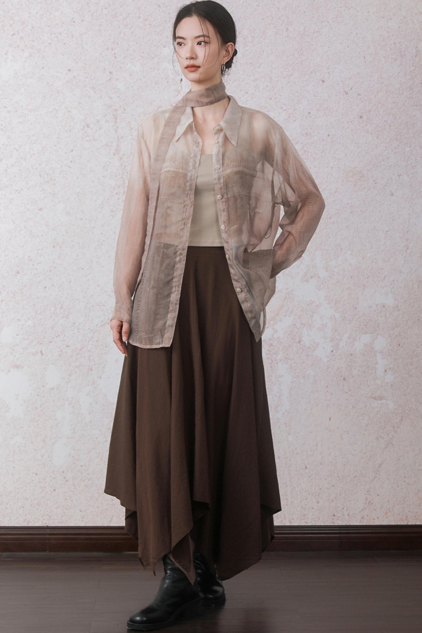Autumn Double Hem Brown A-Line Skirt