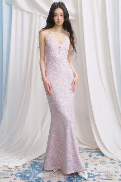 Pink Halter Backless Dress