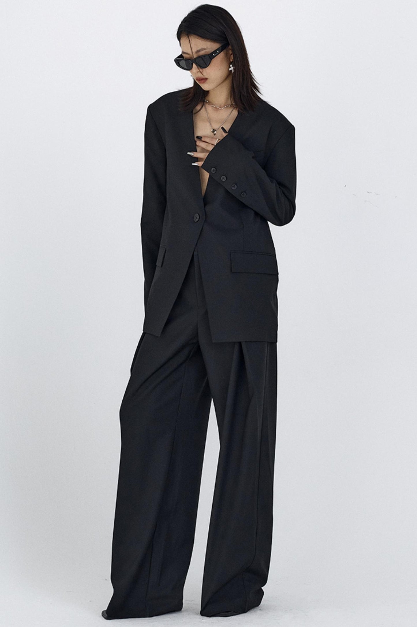 Draped Embroidered Suit Pants