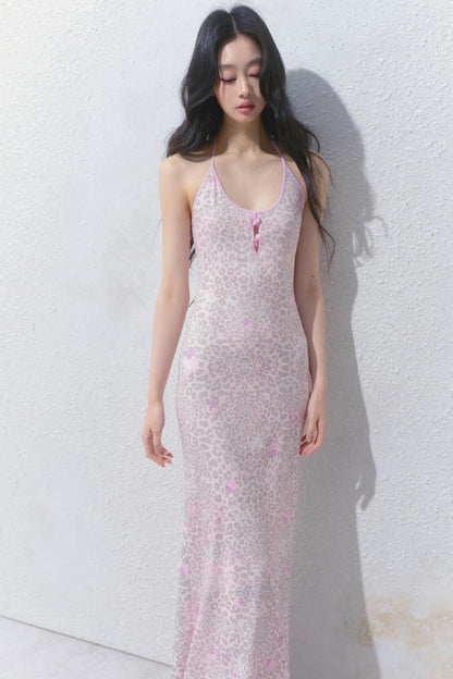 Pink Halter Backless Dress