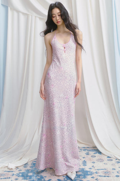 Pink Halter Backless Dress