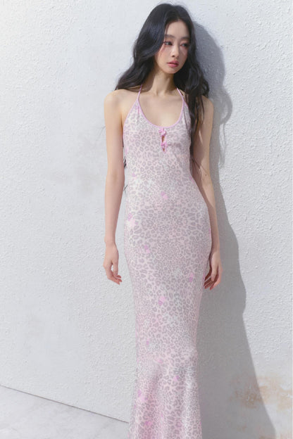 Pink Halter Backless Dress