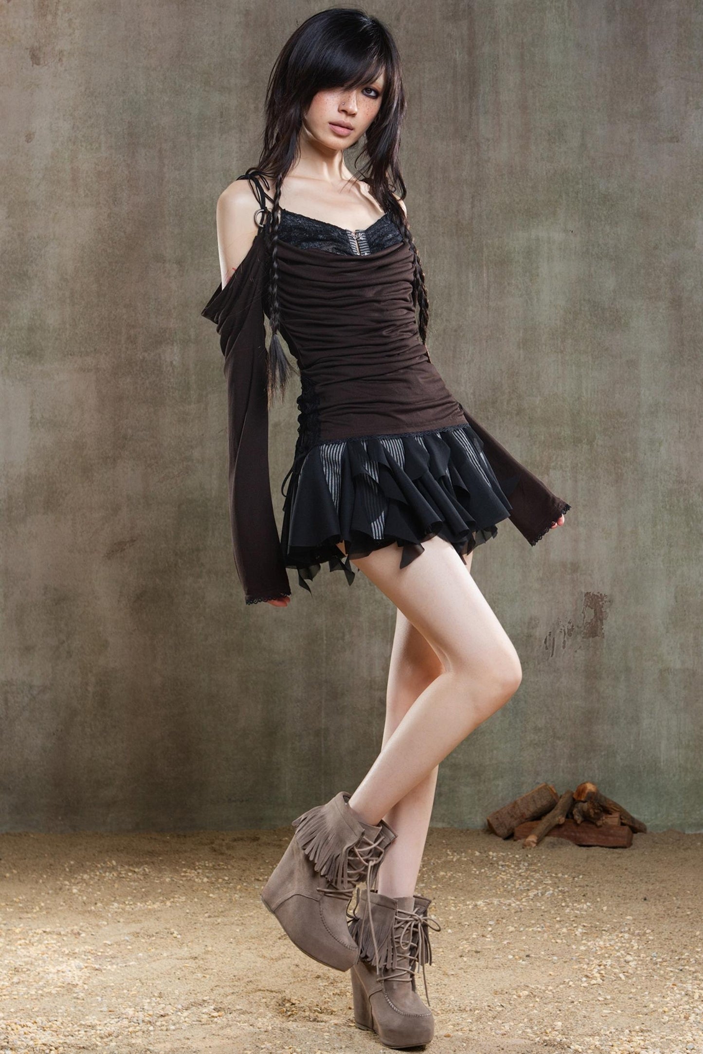 Polygonal Striped Bustier Skirt