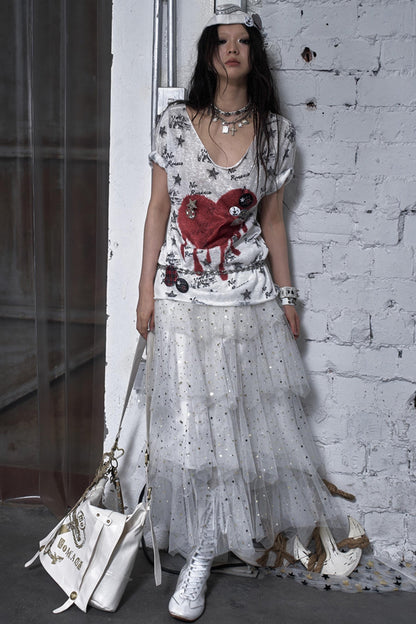 Sailor Style Printed Loose T-Shirt