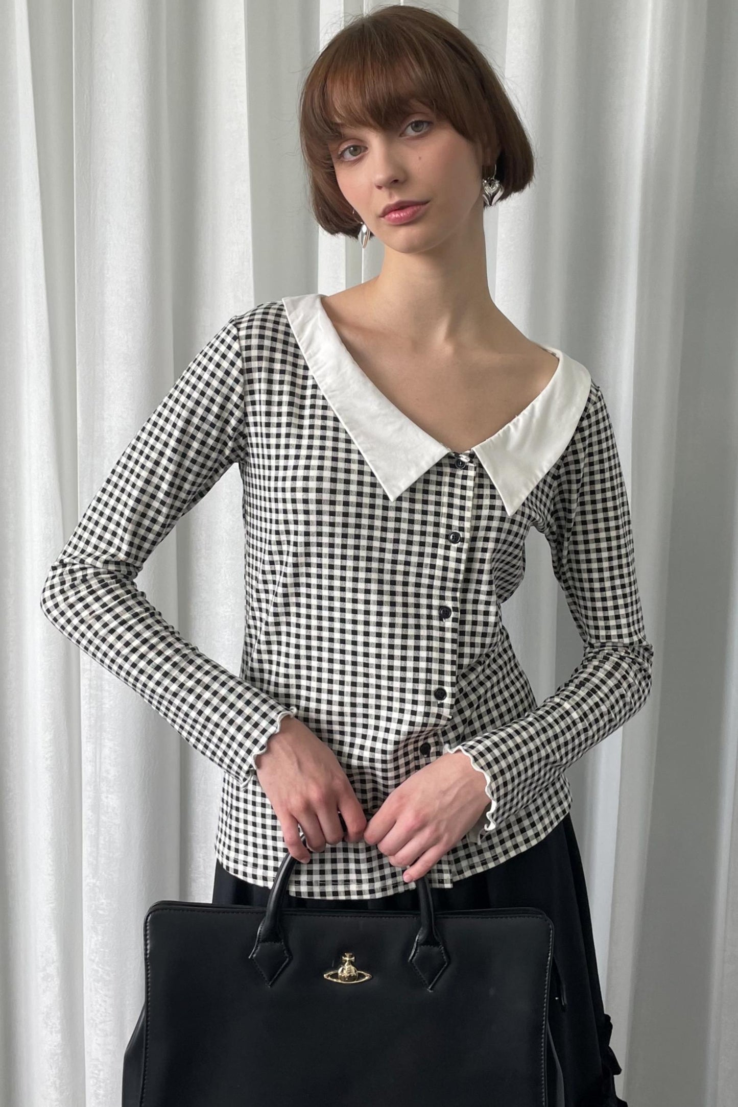 Pointed Neck Long Sleeve Shirt