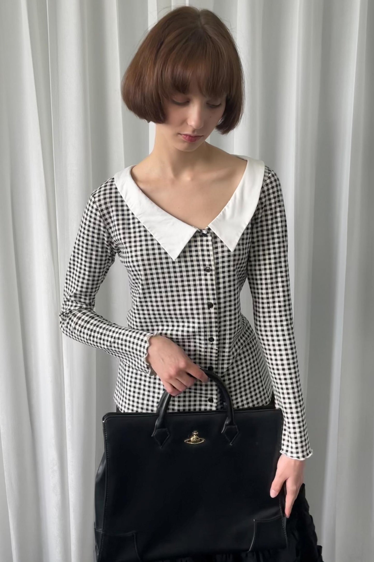 Pointed Neck Long Sleeve Shirt