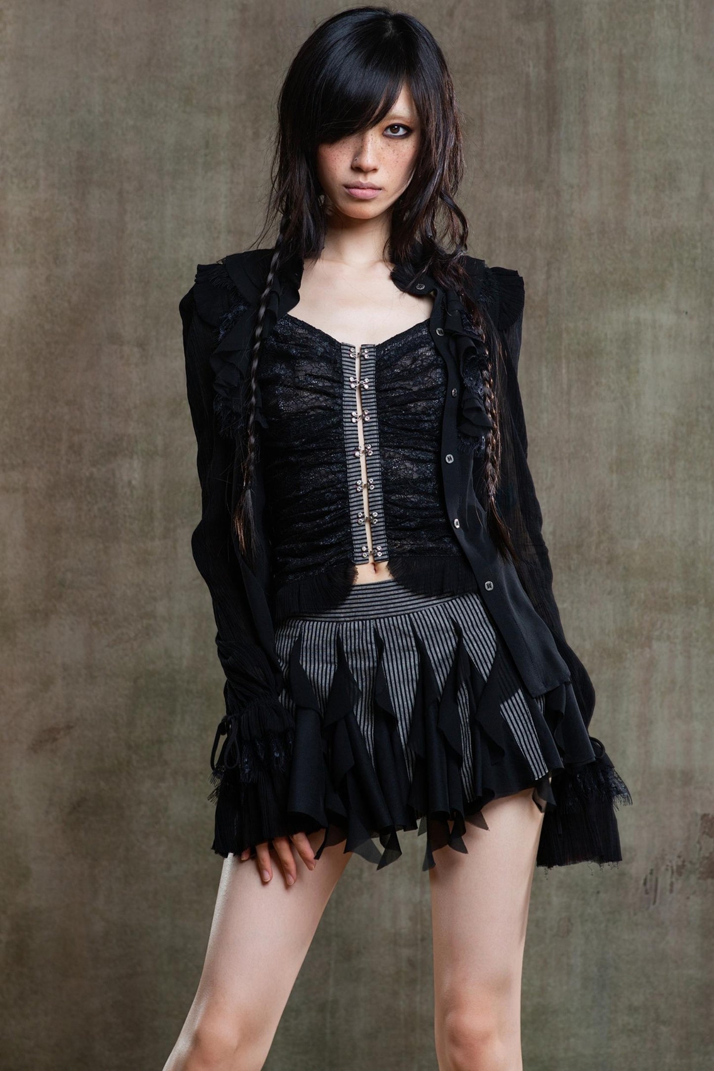 Polygonal Striped Bustier Skirt