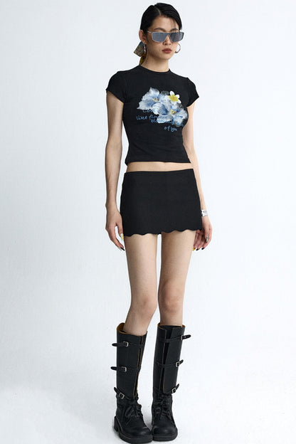 Retro Black Floral Crop T-Shirt