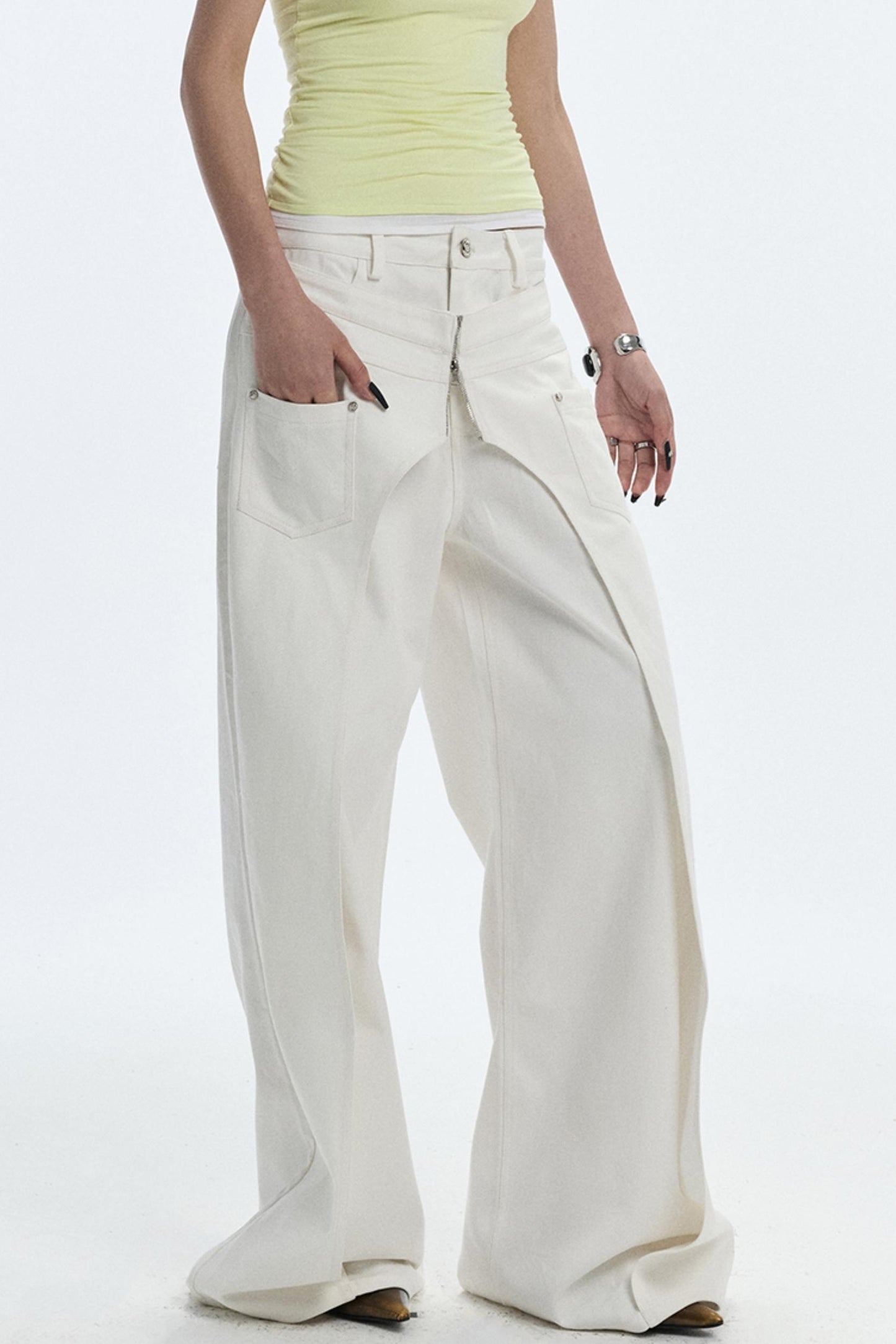 Design Two-Piece Zip-Up Wide-Leg Jeans