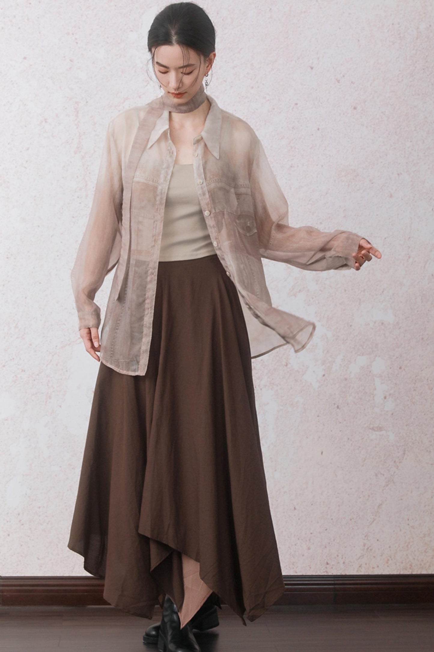 Autumn Double Hem Brown A-Line Skirt