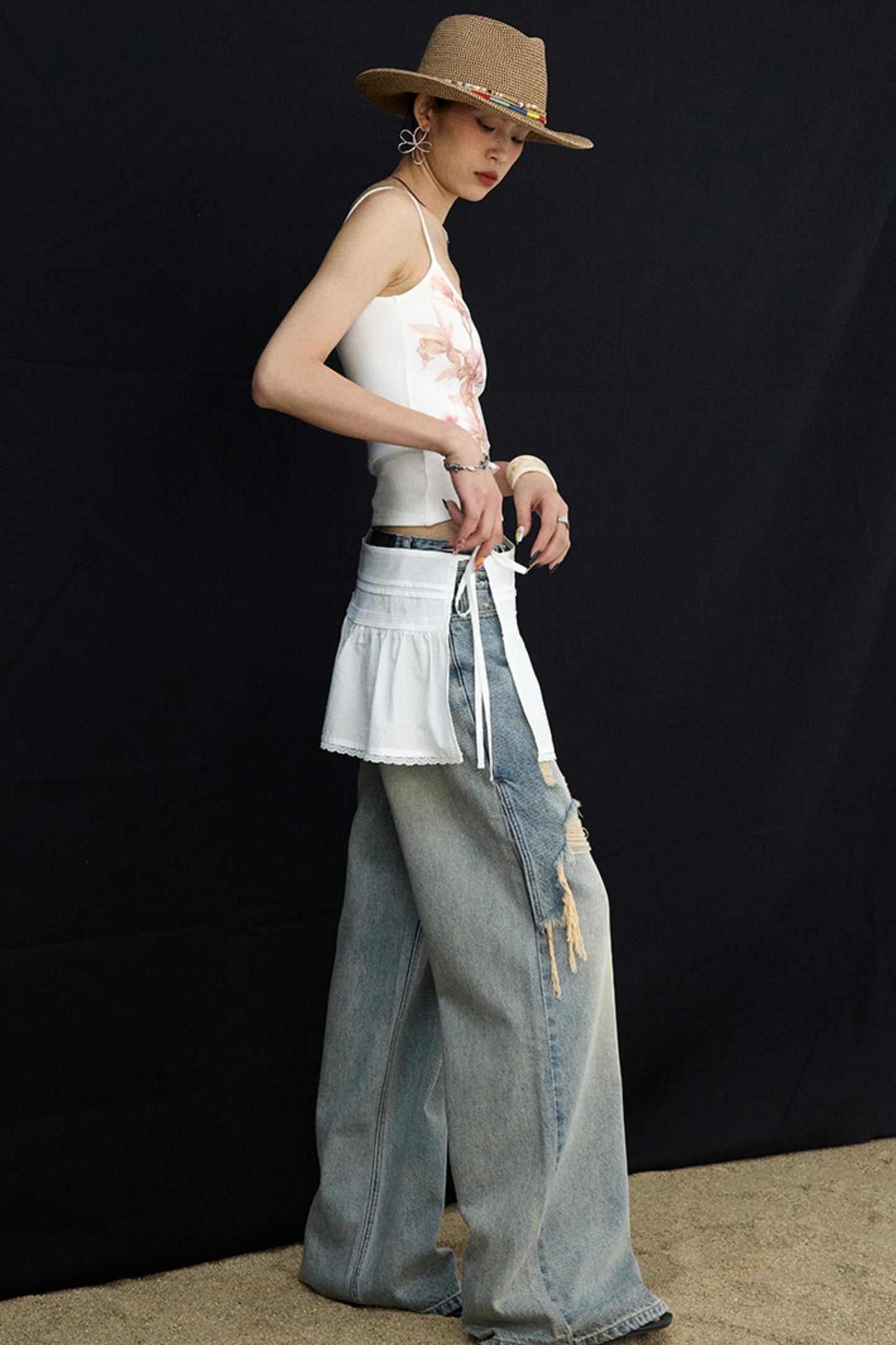 Washed Blue Wide-Leg Jeans