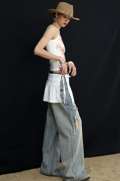 Washed Blue Wide-Leg Jeans