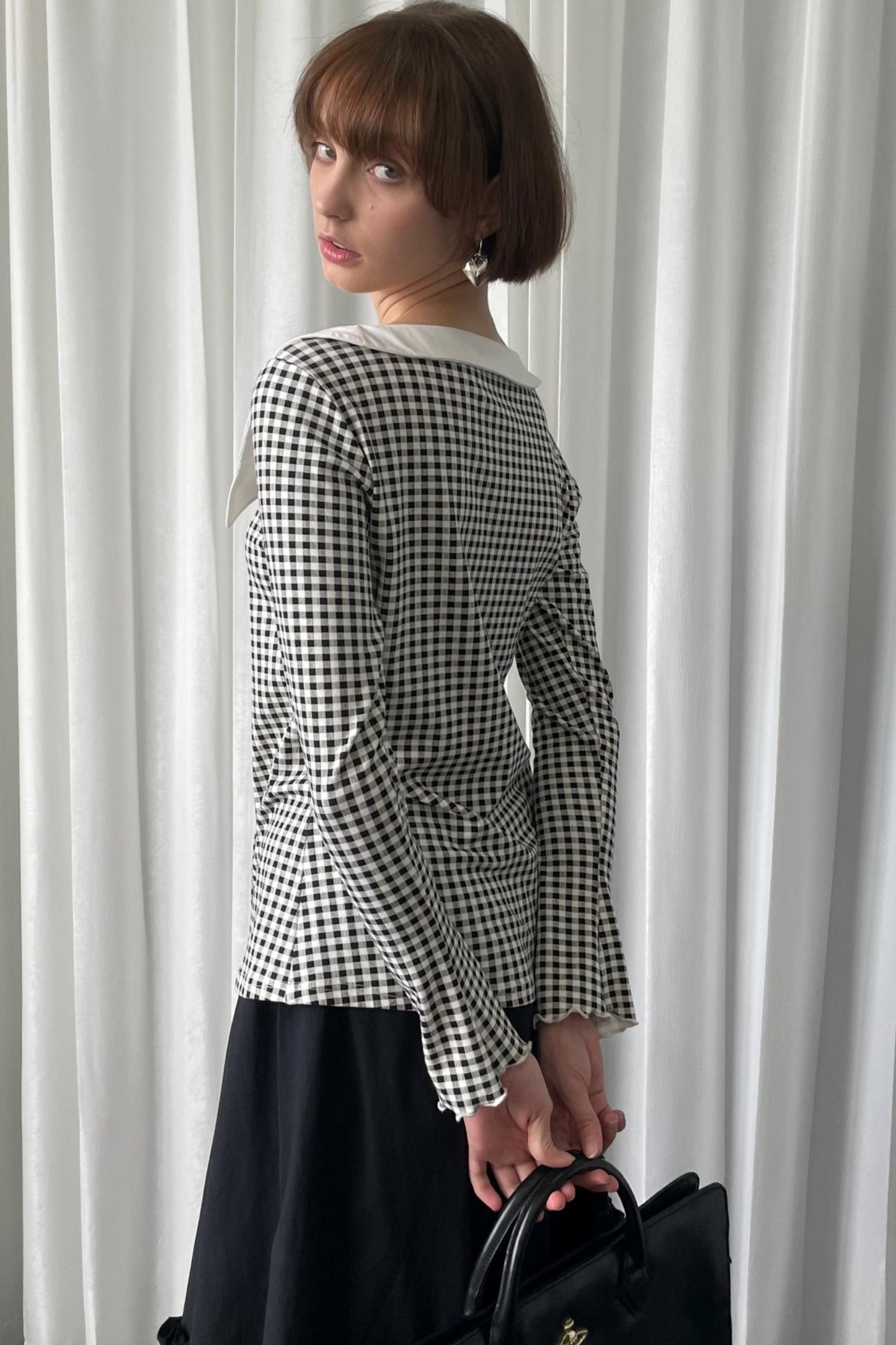 Pointed Neck Long Sleeve Shirt