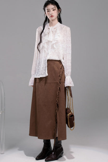 White Cloud Gauze Ruffled Shirt Set-Up