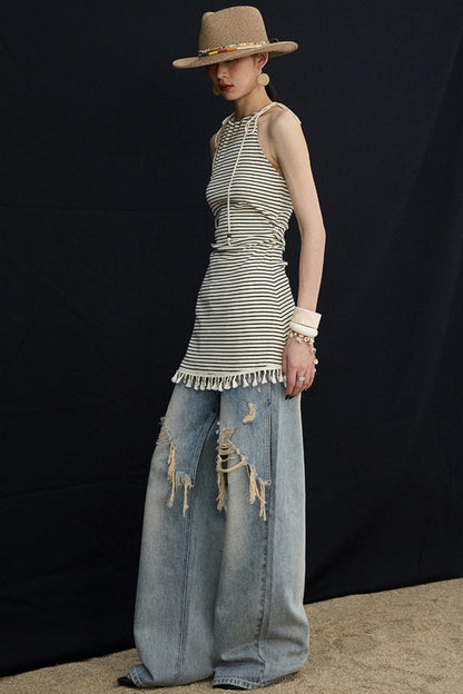 Washed Blue Wide-Leg Jeans