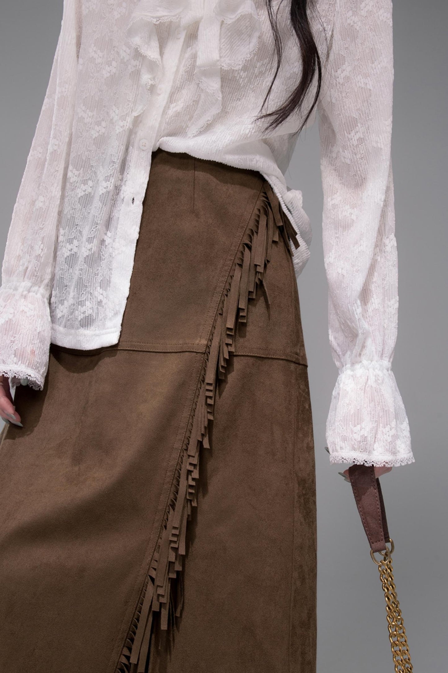 White Cloud Gauze Ruffled Shirt Set-Up