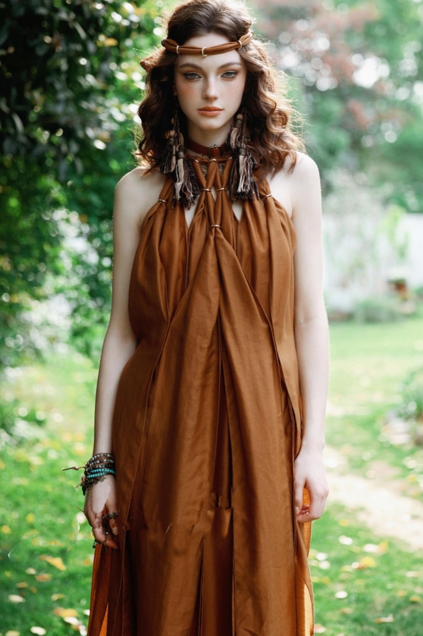 Wandering Caramel Halterneck Dress