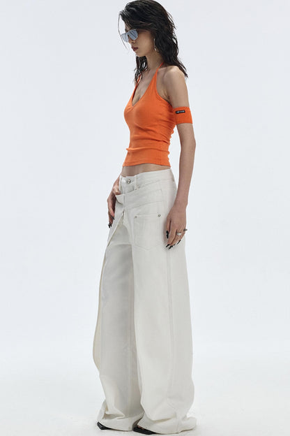 Design Two-Piece Zip-Up Wide-Leg Jeans