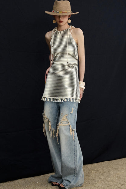 Washed Blue Wide-Leg Jeans