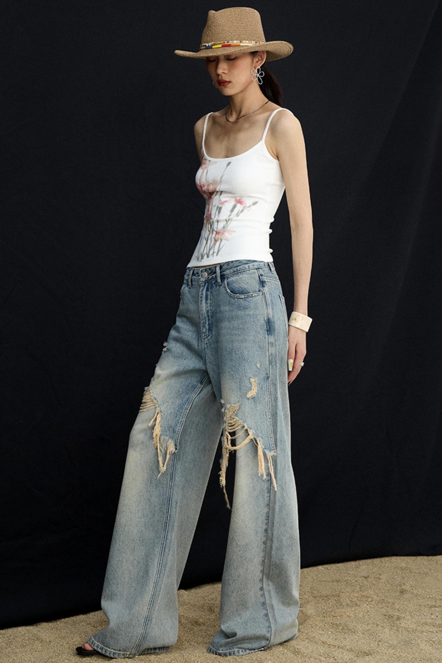 Washed Blue Wide-Leg Jeans