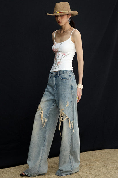 Washed Blue Wide-Leg Jeans