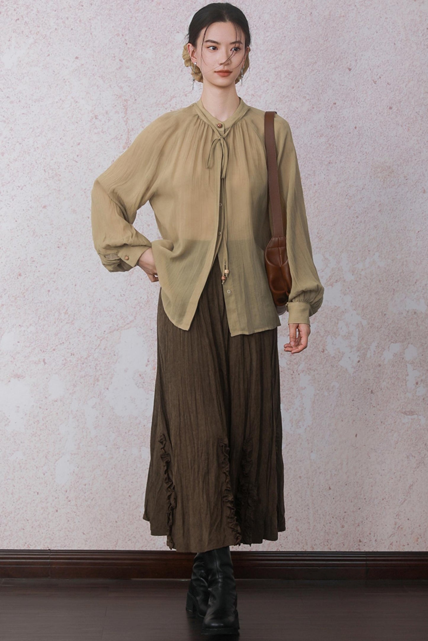 Autumn Brick Brown Fleece A-Line Skirt