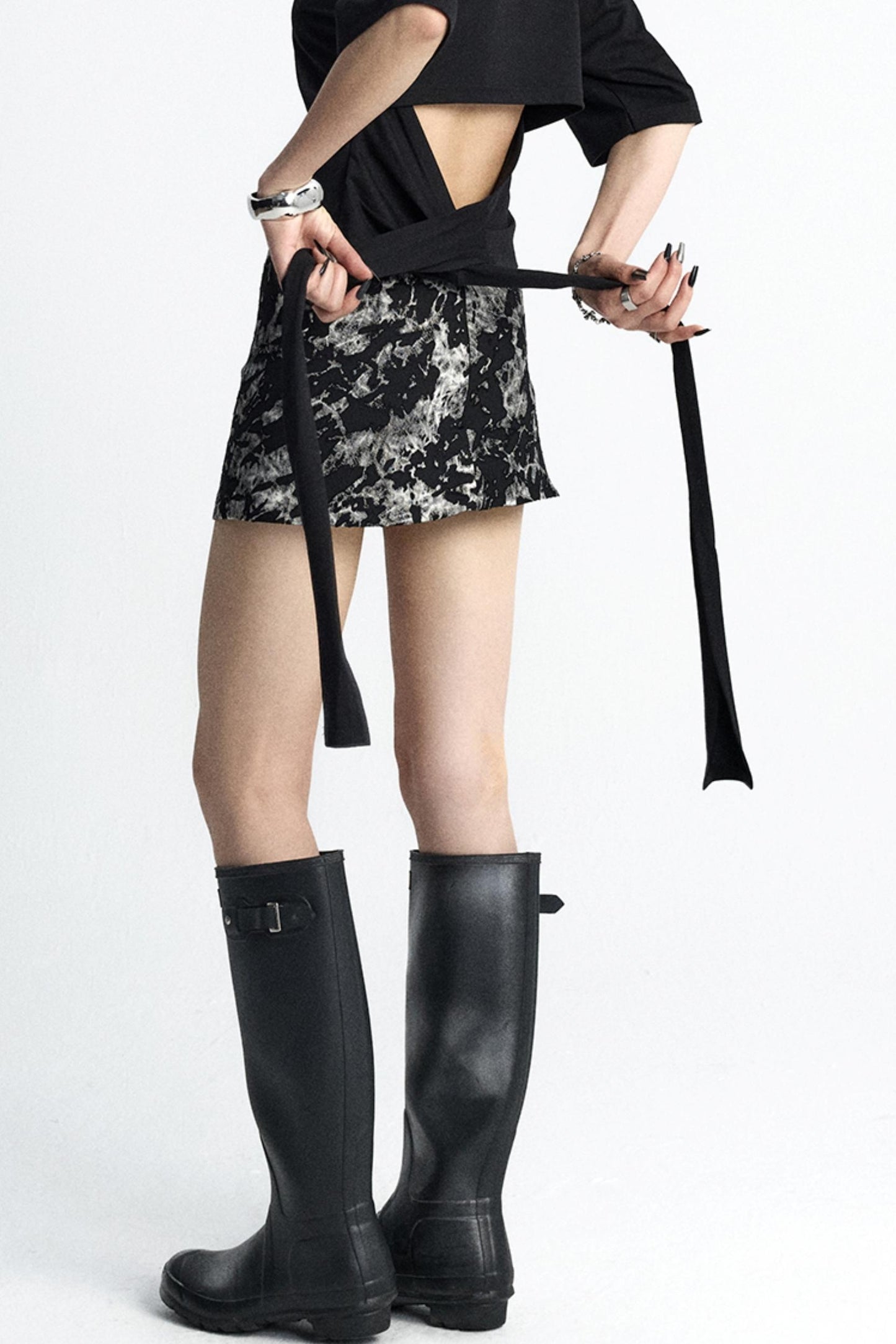 Mottled Jacquard Wrap Skirt