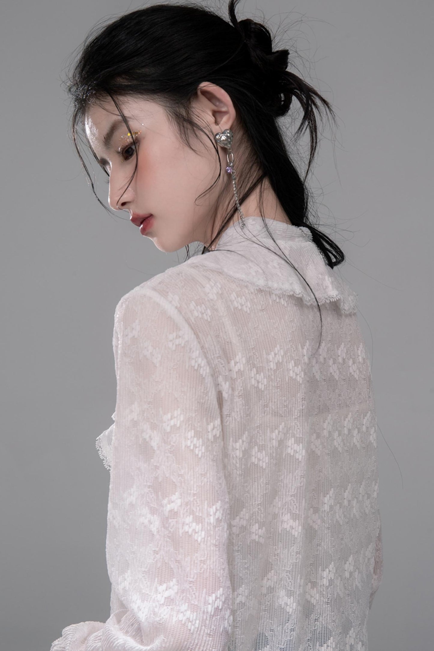 White Cloud Gauze Ruffled Shirt Set-Up