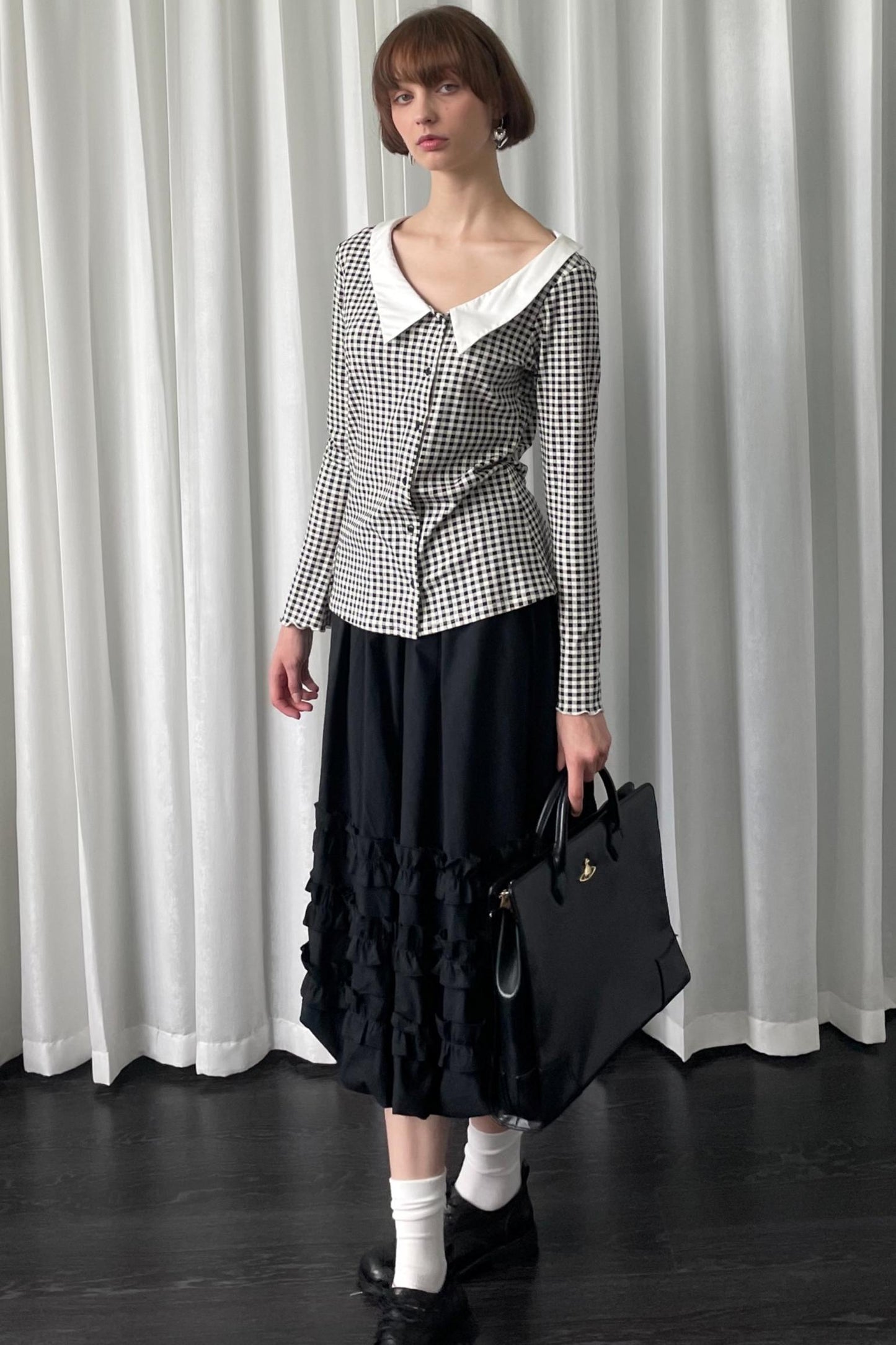 Pointed Neck Long Sleeve Shirt