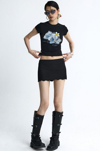 Retro Black Floral Crop T-Shirt