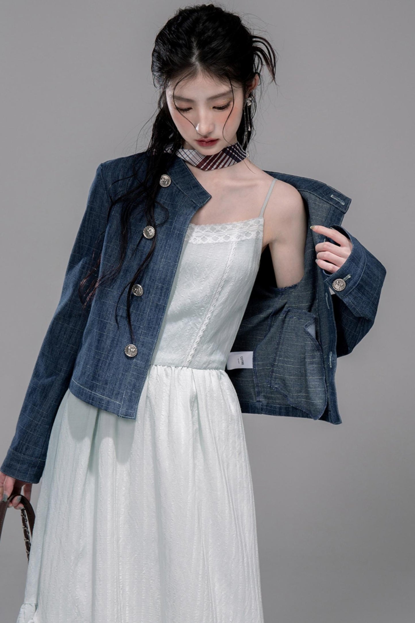 Misty Moon Blue Plaid Denim Jacket